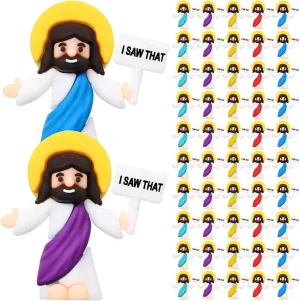 Bememo 50 Pcs Jesus Figures in Bulk Easter Mini Little Jesus Figures to Hide and Seek Religious Party Gift Rubber Easter Miniature Toys Baptism Gift