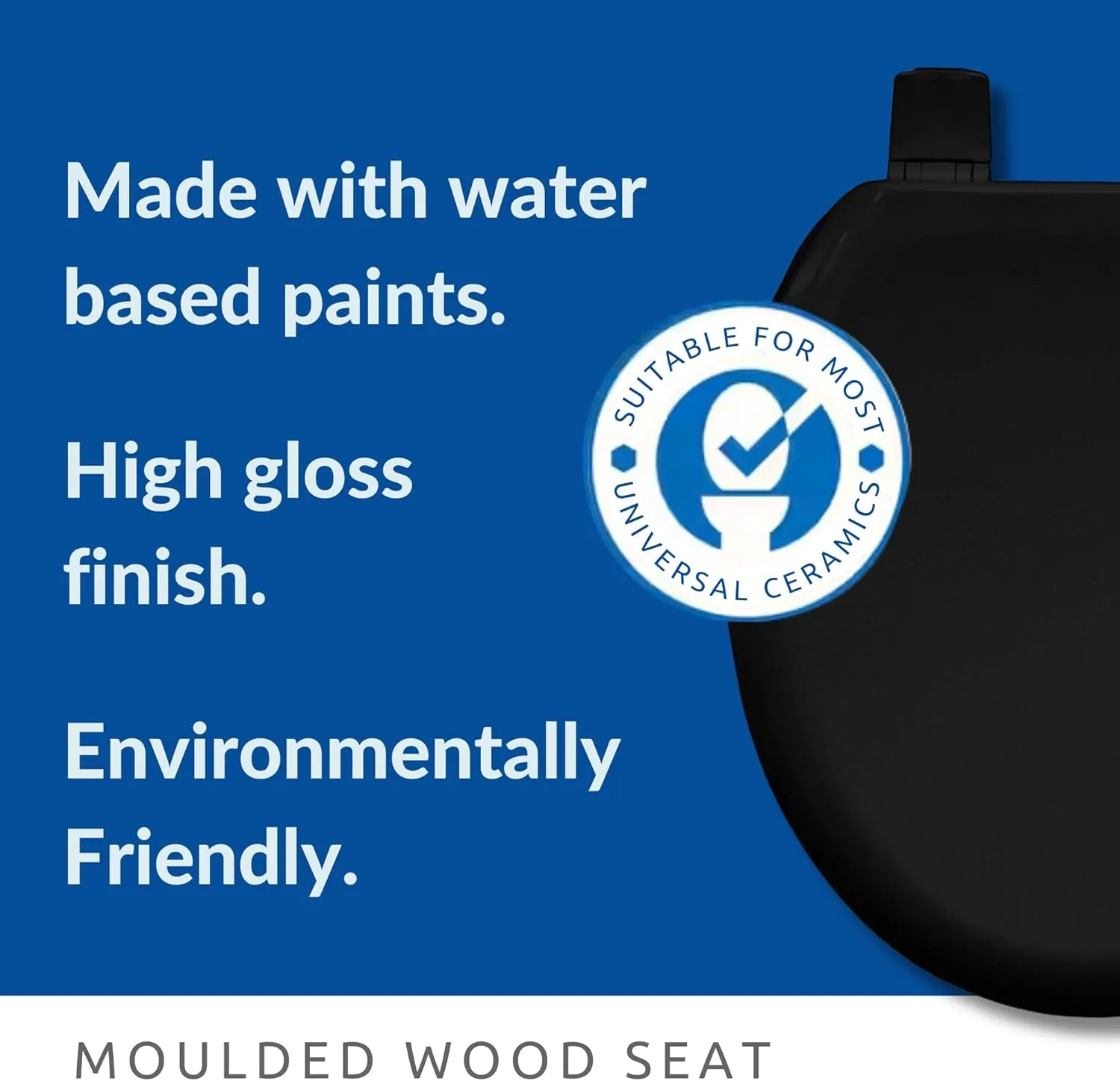 BEMIS Chicago Black Toilet Seat. Wooden Toilet Seat with Water Based Paint for Easy Clean. Oval Toilet Seat with Adjustable Plastic Hinges, Universal & Easy Installation, Black