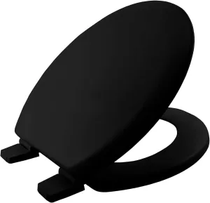 BEMIS Chicago Black Toilet Seat. Wooden Toilet Seat with Water Based Paint for Easy Clean. Oval Toilet Seat with Adjustable Plastic Hinges, Universal & Easy Installation, Black