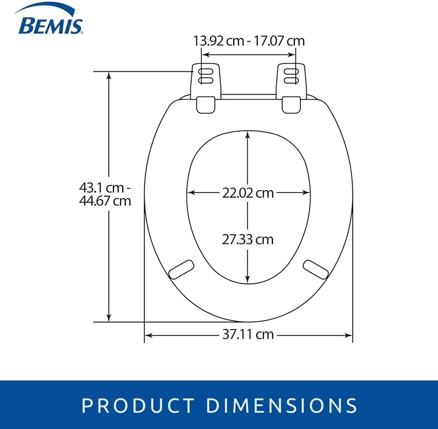 BEMIS Chicago Black Toilet Seat. Wooden Toilet Seat with Water Based Paint for Easy Clean. Oval Toilet Seat with Adjustable Plastic Hinges, Universal & Easy Installation, Black