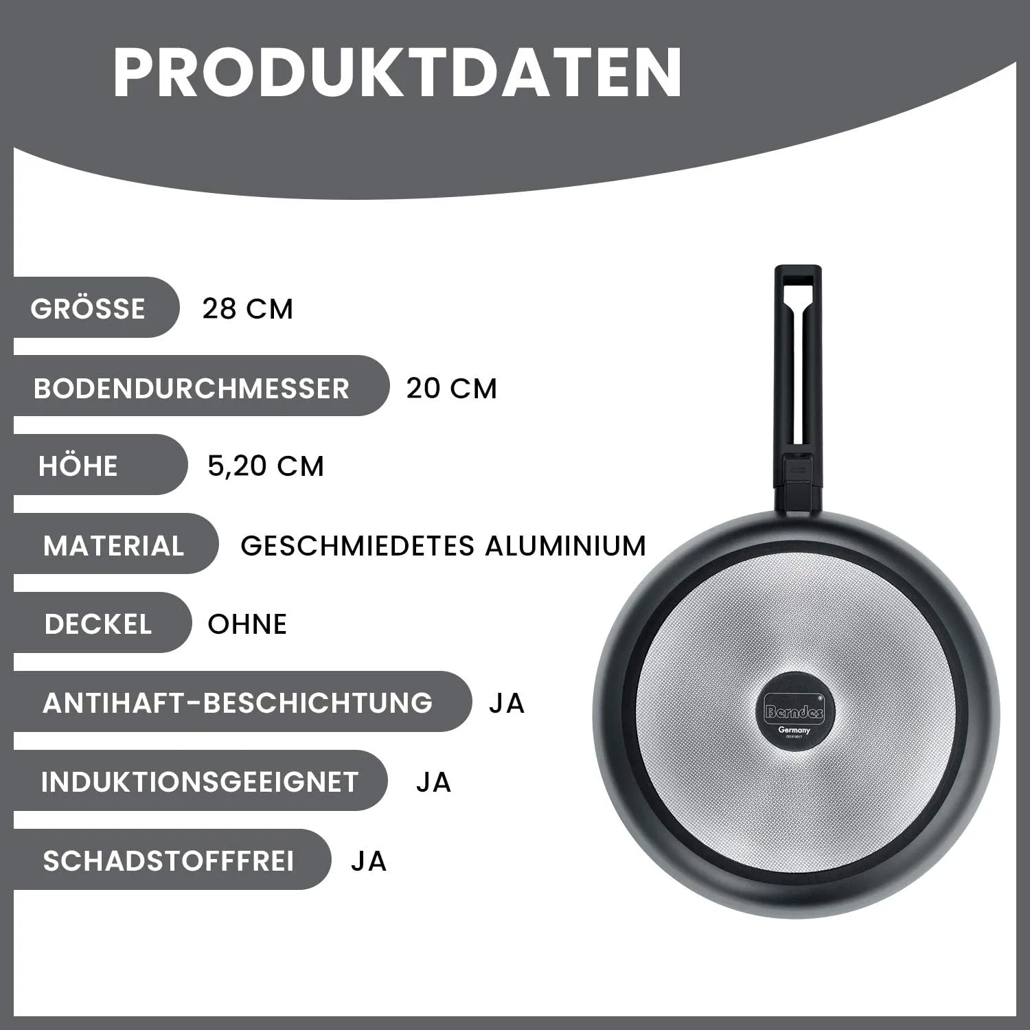Berndes Aluminium 11313 Frying Pan Induction Aluminium, aluminium, Black, 28 cm
