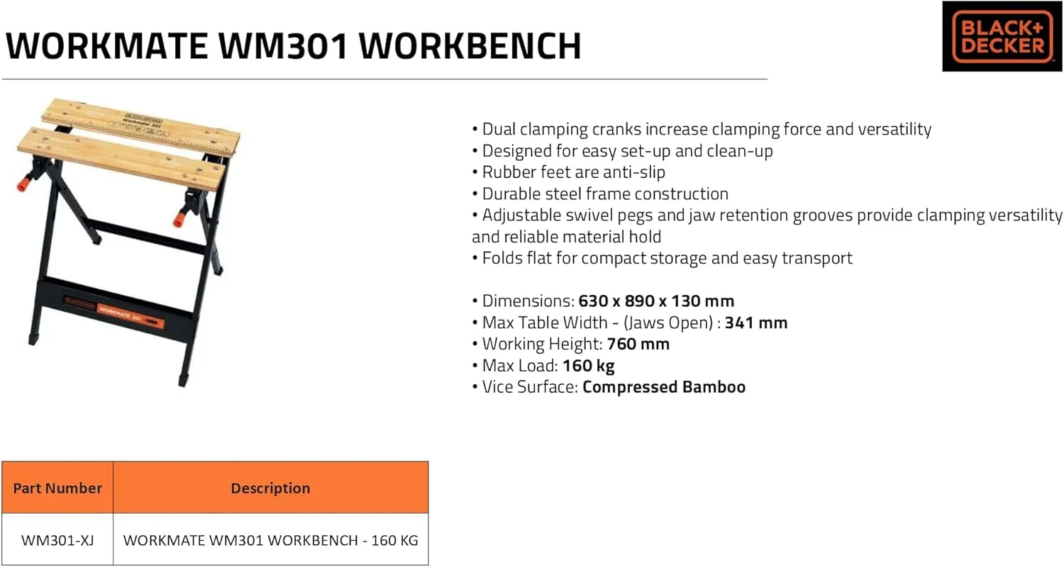 BLACK DECKER WM301-XJ Workbench, Black, Steel, Painted