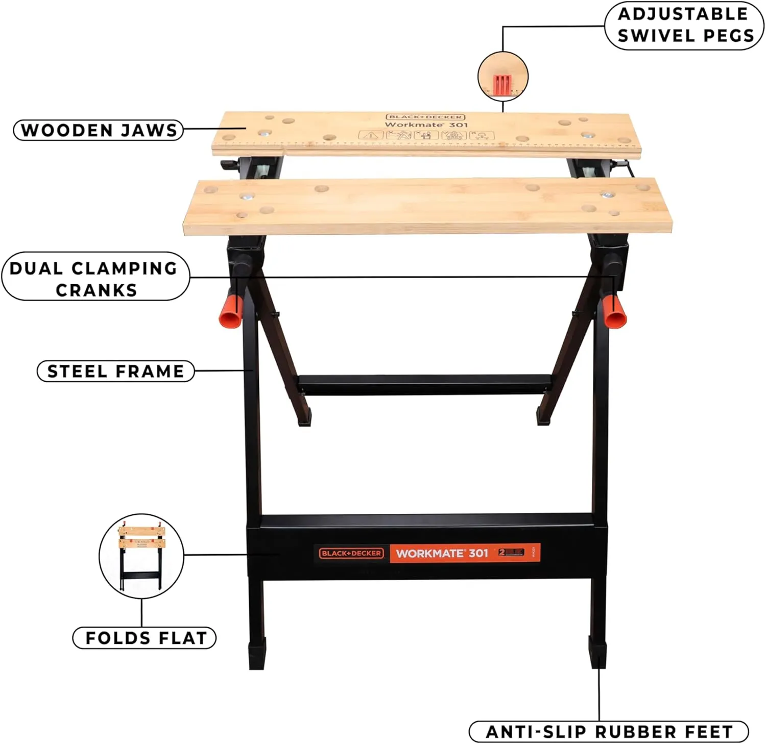BLACK DECKER WM301-XJ Workbench, Black, Steel, Painted