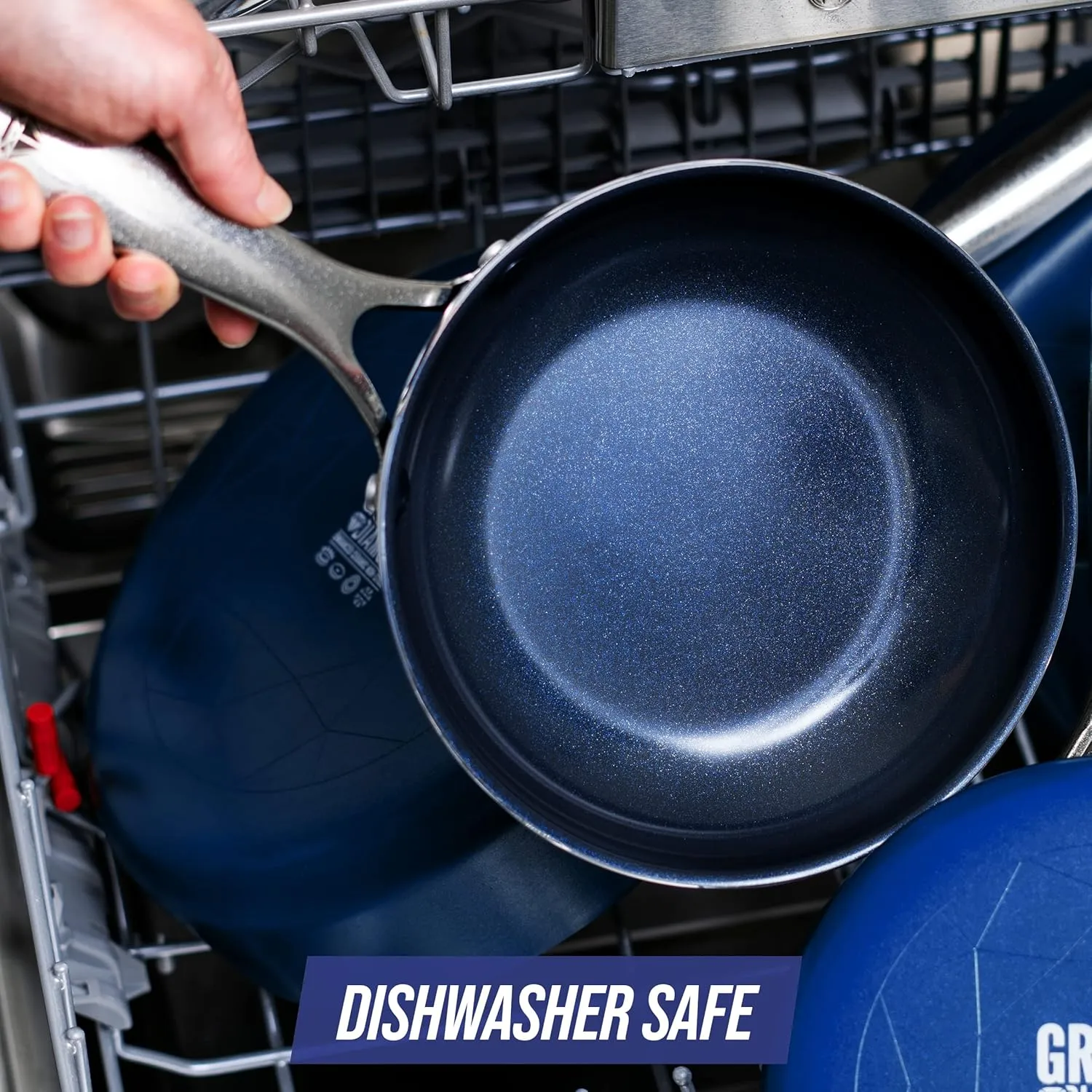 Blue Diamond 14" Nonstick Frying Pan Skillet, Diamond Infused PFAS & PTFE-Free Ceramic Pot, Dishwasher & Oven Safe, Stay Cool Handle, Durable Non Toxic Metal Utensil Safe, Family Jumbo Pan, Blue