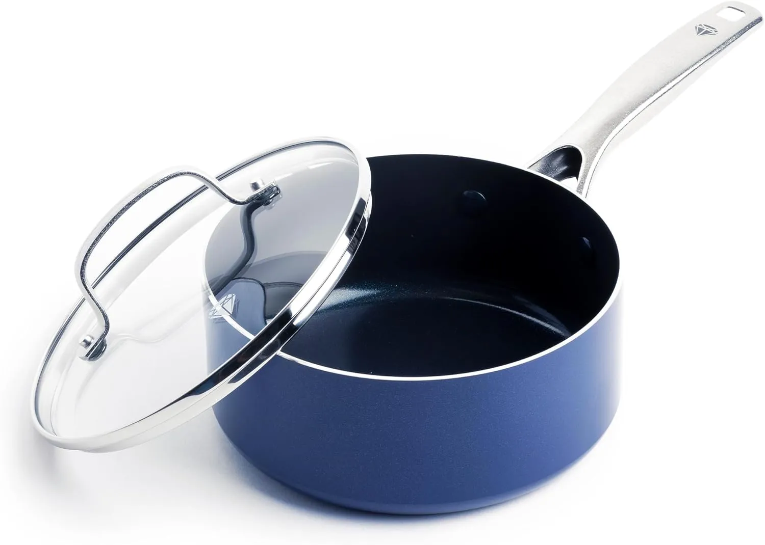 Blue Diamond 2 Quart Saucepan with Lid, Non-Toxic PFAS & PTFE Free Diamond Ceramic Nonstick, Dishwasher & Oven Safe, Metal Utensil Safe Pot, Stay Cool Handle, Glass Lid, Blue