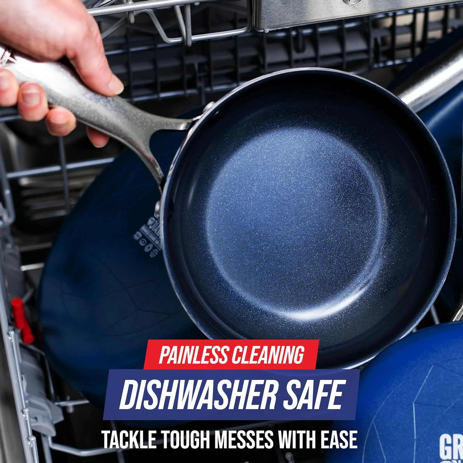 Blue Diamond Cookware 10" Frying Pan Skillet, Diamond Infused Healthy Ceramic Nonstick, PFAS and PFOA-Free, Dishwasher and Oven Safe, Even Heating, Metal Utensil Safe, Warp Control Base, Blue