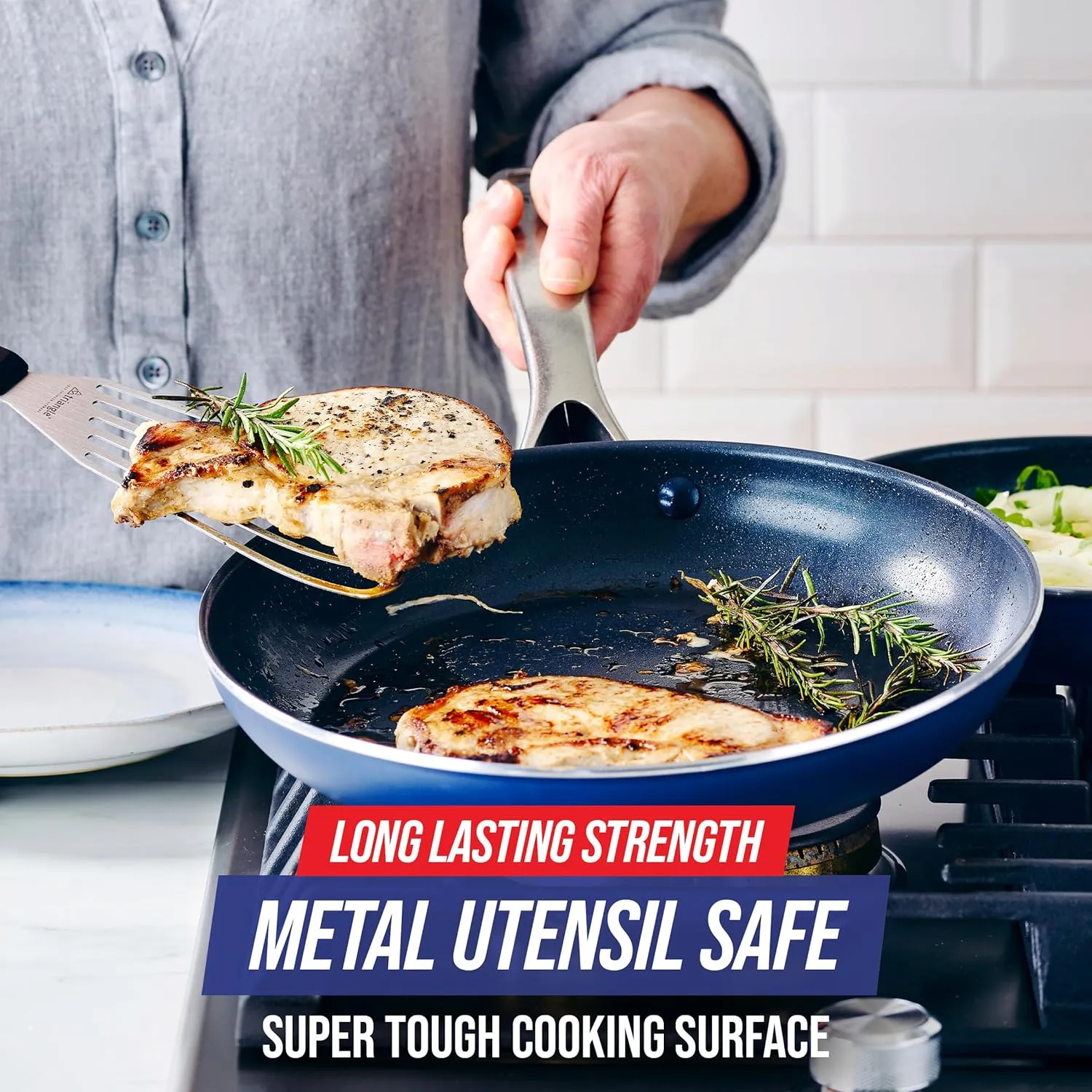Blue Diamond Cookware 10" Frying Pan Skillet, Diamond Infused Healthy Ceramic Nonstick, PFAS and PFOA-Free, Dishwasher and Oven Safe, Even Heating, Metal Utensil Safe, Warp Control Base, Blue