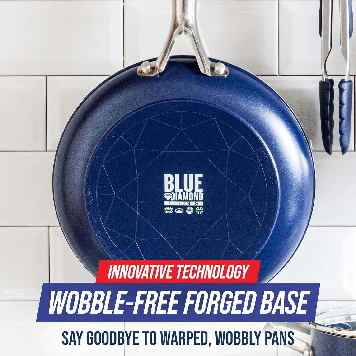 Blue Diamond Cookware 10" Frying Pan Skillet, Diamond Infused Healthy Ceramic Nonstick, PFAS and PFOA-Free, Dishwasher and Oven Safe, Even Heating, Metal Utensil Safe, Warp Control Base, Blue