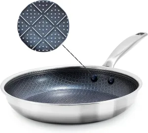 Blue Diamond Hybrid Nonstick Stainless Steel 8” Frying Pan, PFAS-Free Ceramic Skillet, Powerful Searing, Dishwasher & Metal Utensil Safe, Stay-Cool Handle, Induction Ready, All Cooktops