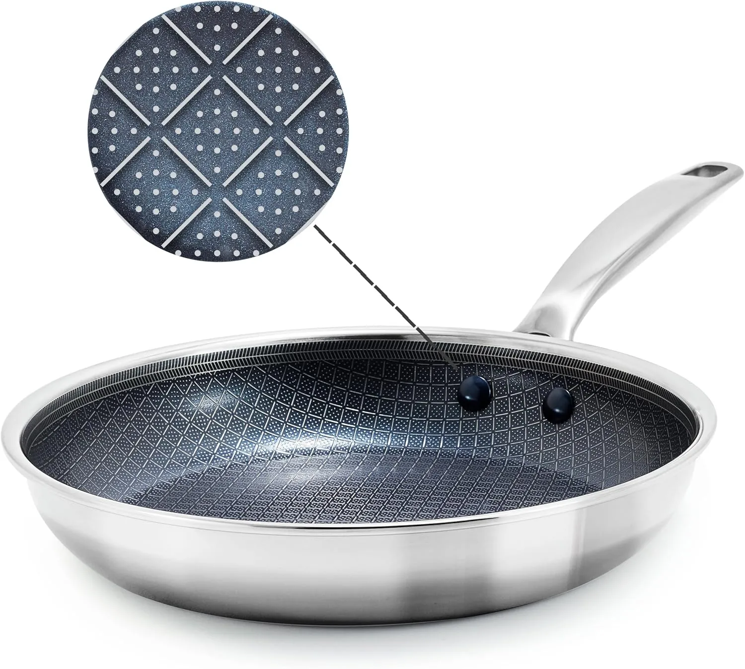 Blue Diamond Hybrid Nonstick Stainless Steel 8” Frying Pan, PFAS-Free Ceramic Skillet, Powerful Searing, Dishwasher & Metal Utensil Safe, Stay-Cool Handle, Induction Ready, All Cooktops