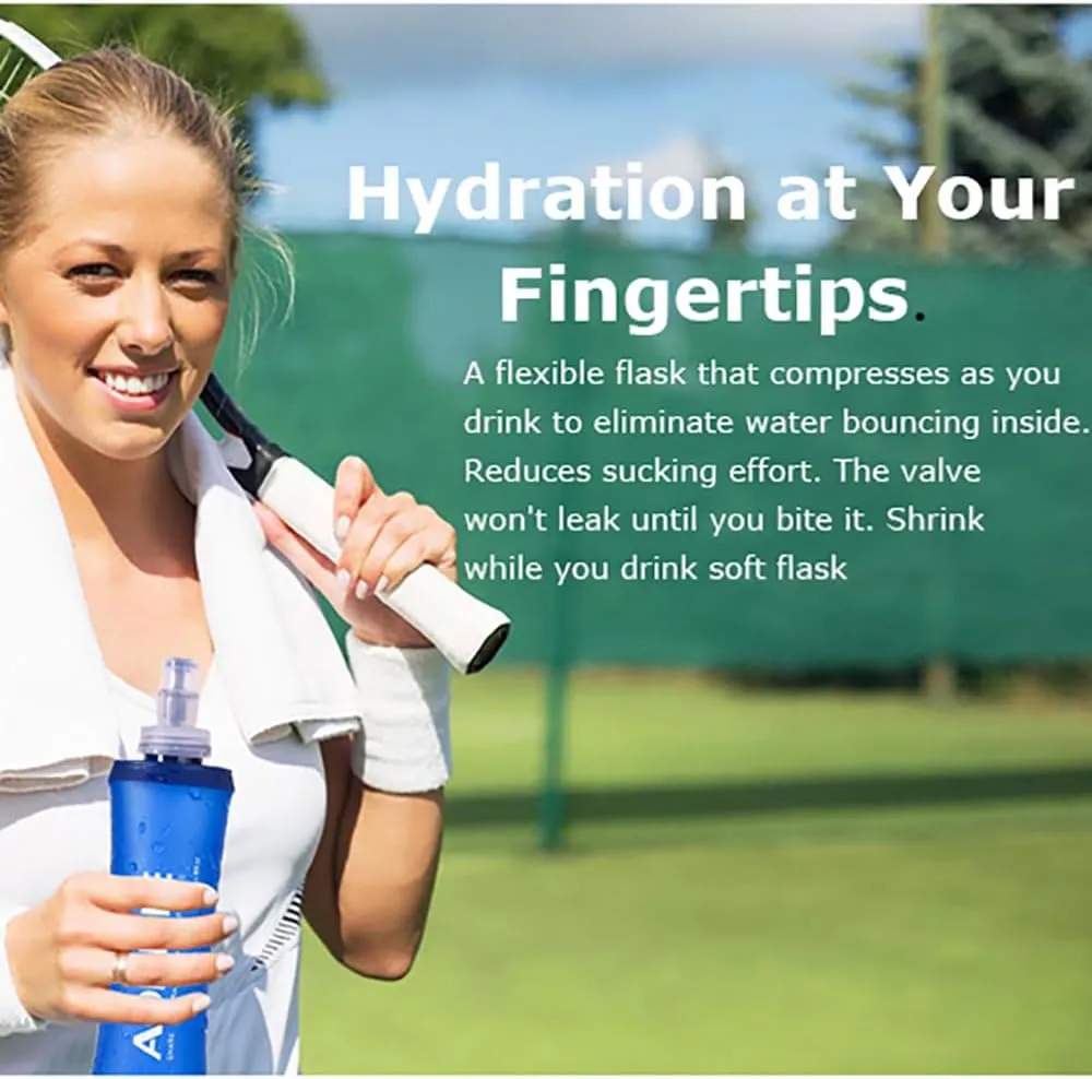 BlueField Five types of sports water bottle Soft Flasks TPU Collapsible Foldable Water Bottles for Hydration Pack Running Hiking Cycling Climbing (A#500ml SoftFlask)