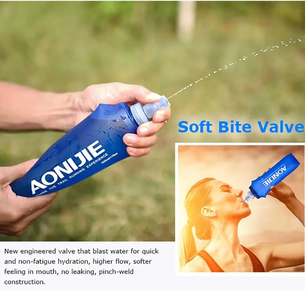 BlueField Five types of sports water bottle Soft Flasks TPU Collapsible Foldable Water Bottles for Hydration Pack Running Hiking Cycling Climbing (A#500ml SoftFlask)
