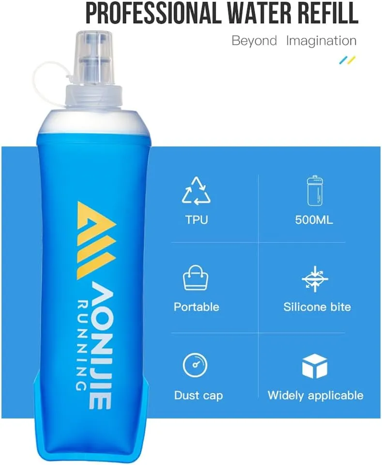 BlueField Five types of sports water bottle Soft Flasks TPU Collapsible Foldable Water Bottles for Hydration Pack Running Hiking Cycling Climbing (D#500ml bottle)