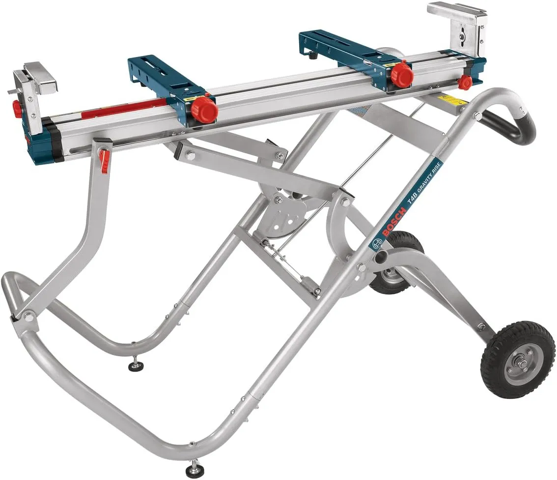 BOSCH T4B Portable Gravity-Rise Miter Saw Stand with Wheels, 18' Material Capacity