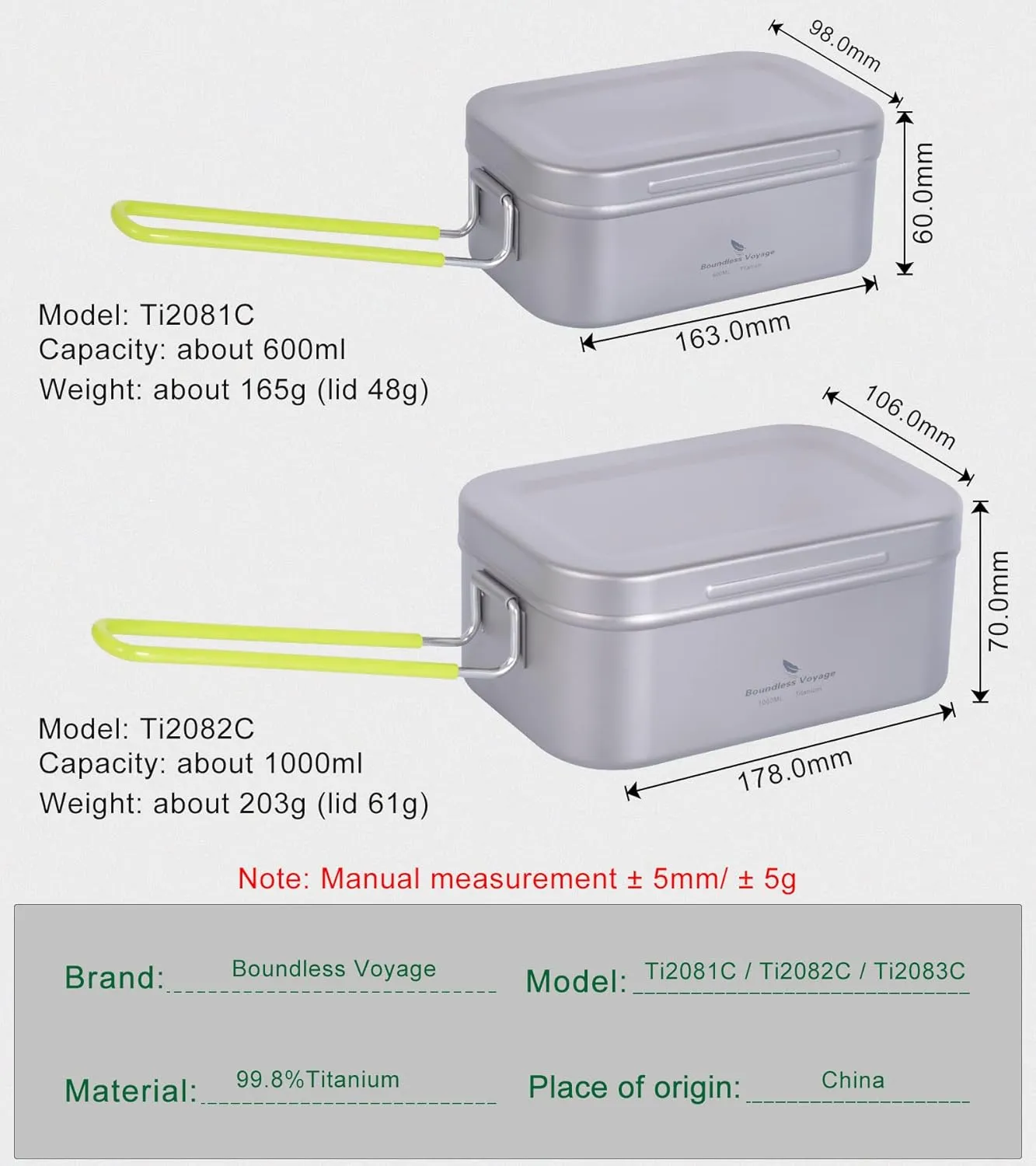 Boundless Voyage Camping Box, Lunch Box with Folding Handle Collapsible Bowls with Lids Outdoor Tableware Ultralight Camping Mess Kit