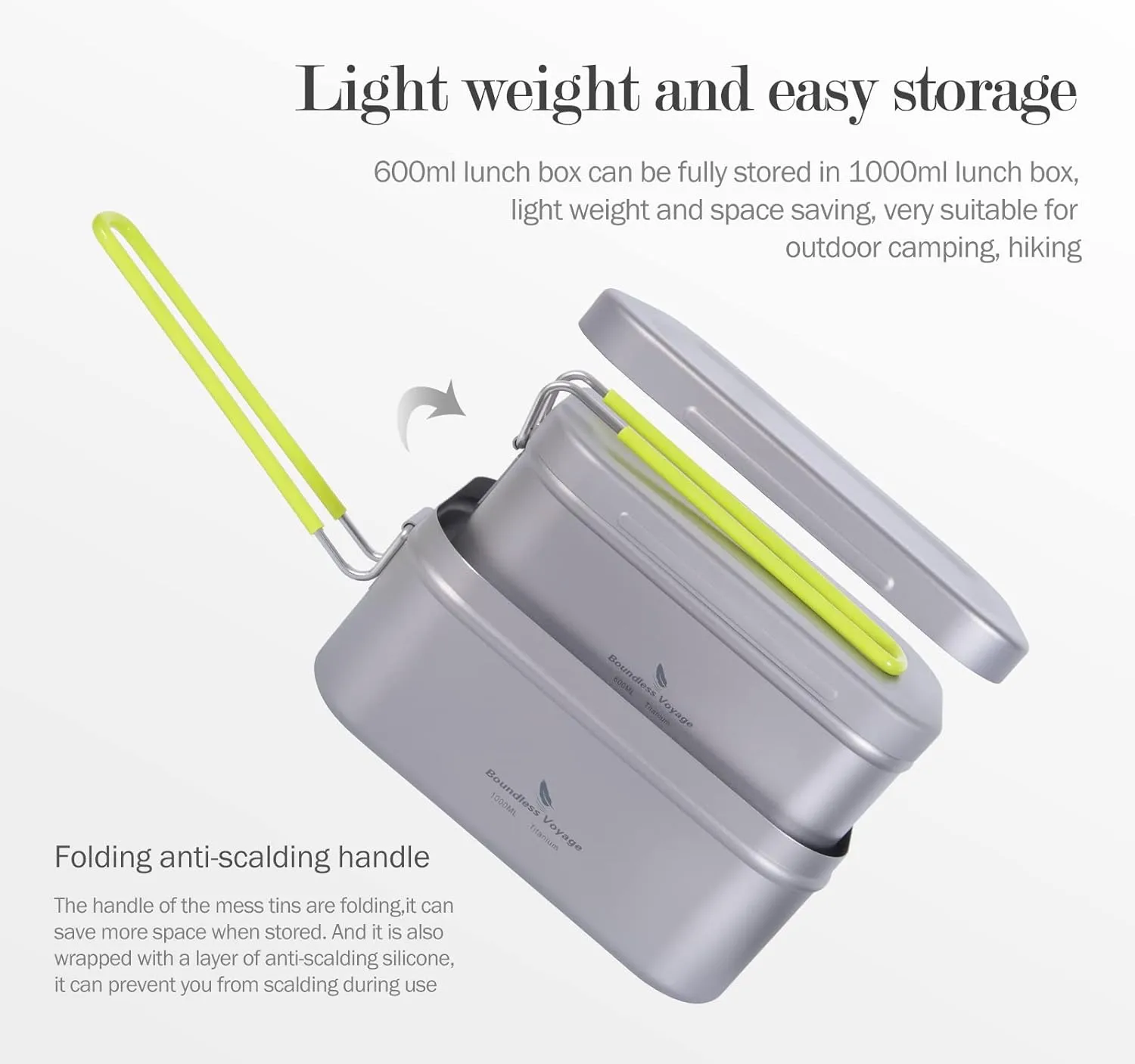 Boundless Voyage Camping Box, Lunch Box with Folding Handle Collapsible Bowls with Lids Outdoor Tableware Ultralight Camping Mess Kit