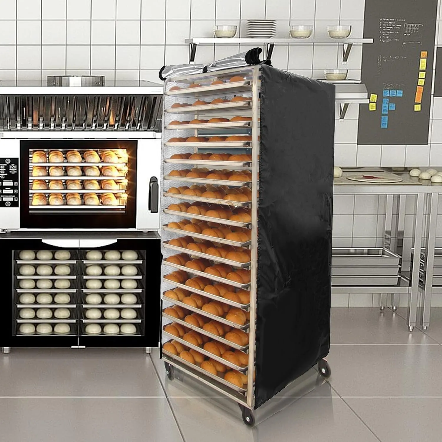 Bread Rack Cover,Bun Pan Rack Cover With Zipper,20 Tier Sheet Pan Rack Cove,Bakery Rack Cover,Bakers Rack Cover,Waterproof and Dustproof for Home Kitchen Restaurant Bakery (Black, 28"D x 23"W x 64"H)