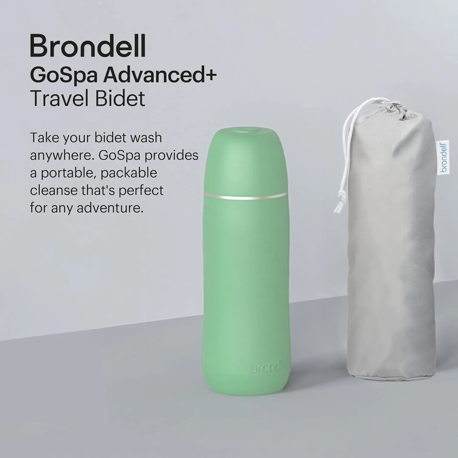 Brondell GoSpa Advanced Portable Bidet for Travel–Pop-Up Nozzle System –High-QualityCompact Bidet with Discreet Travel Bag for Convenient Storage–500mL, Green