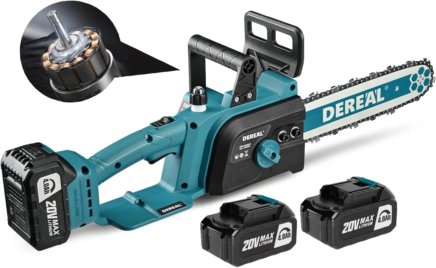 Brushless 12-Inch Electric Chainsaw Cordless, 2 × 4.0Ah Batteries Powered Chain Saw, 26 Ft/s 20V Upgraded Portable Compact Saw Handheld for Wood Cutting, Free Assemble