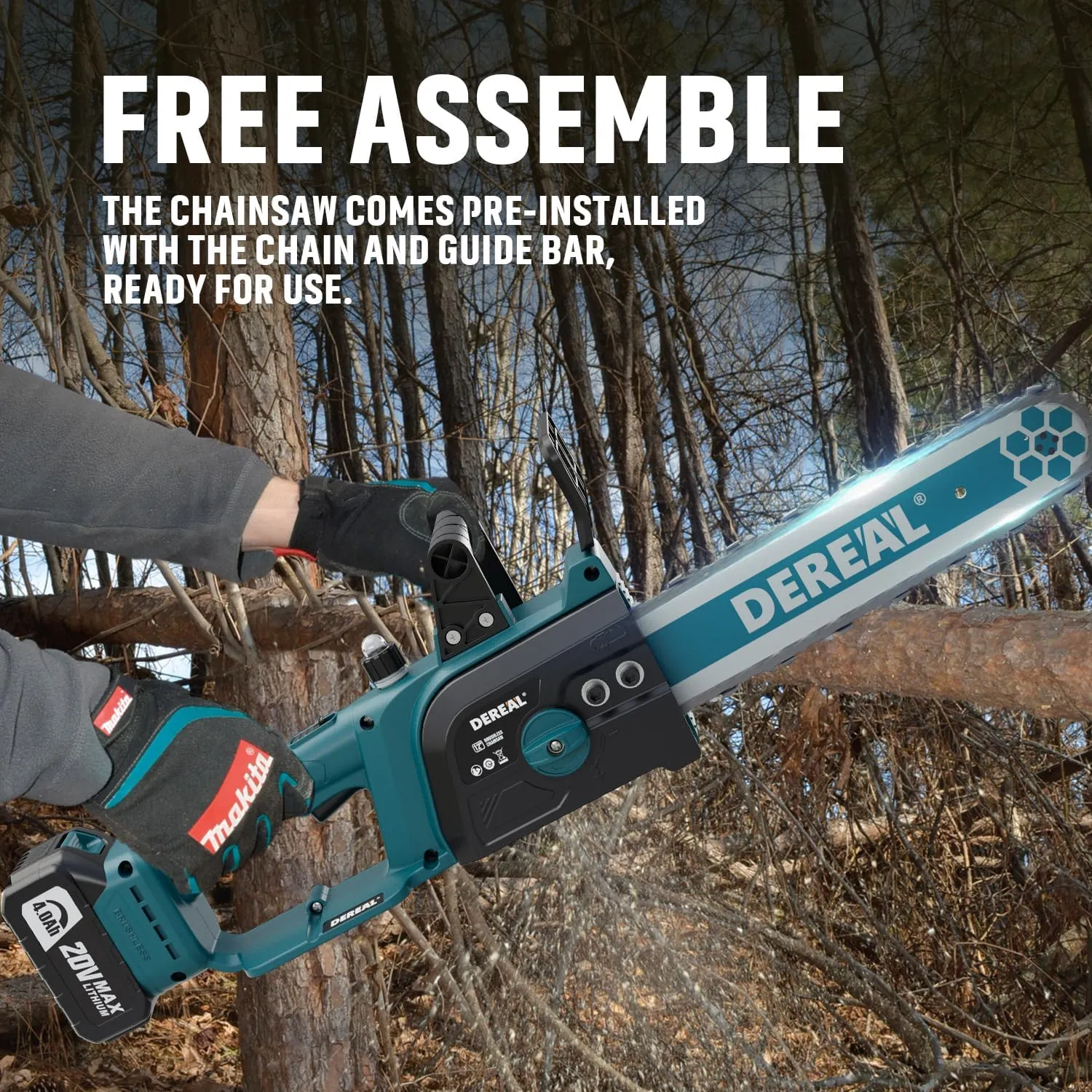 Brushless 12-Inch Electric Chainsaw Cordless, 2 × 4.0Ah Batteries Powered Chain Saw, 26 Ft/s 20V Upgraded Portable Compact Saw Handheld for Wood Cutting, Free Assemble