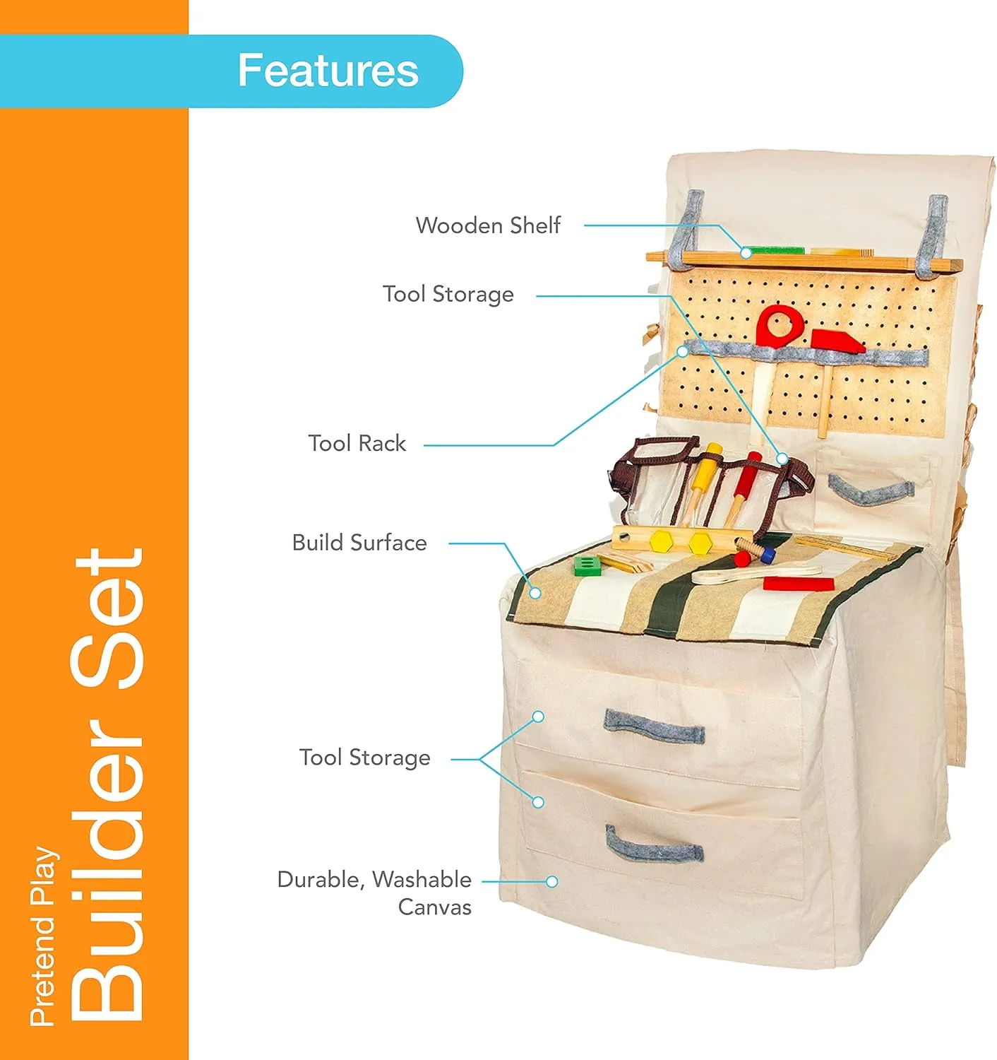 Builder Set - Pretend Fabric Play Builder Set Includes 39 Pieces for Boys Girls Kids- Mom's Choice Gold Award Winner