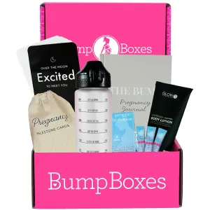 Bump Boxes 1st Trimester Pregnancy Gifts for Expecting Moms with Water Bottle, Journal, Lotion and Milestone Cards, Baby Shower Gift for Mother to Be