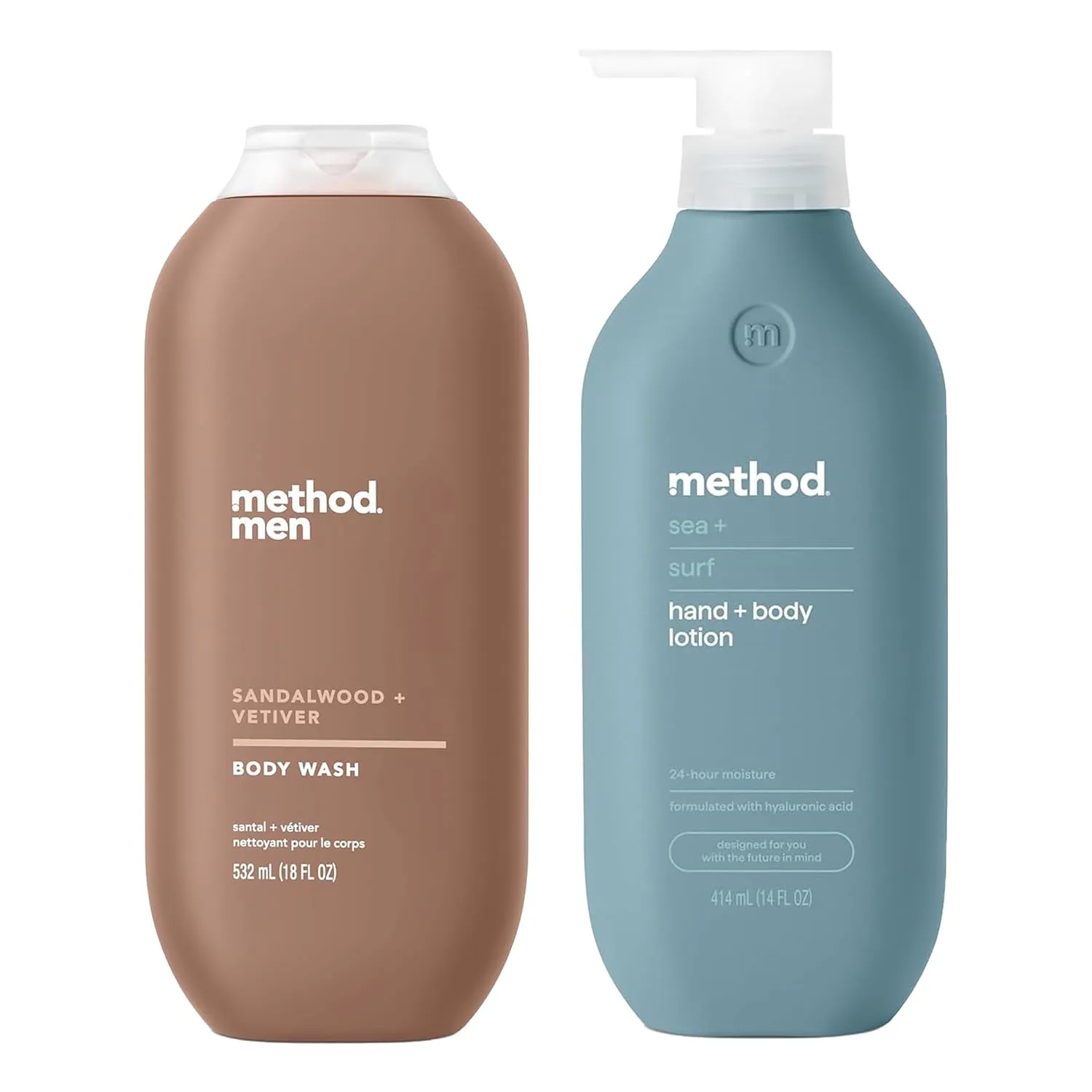 Bundle of Method Sandalwood   Vetiver Body Wash, 18 oz (Pack of 1)   Method Sea   Surf Body Lotion, 14 oz (Pack of 1)