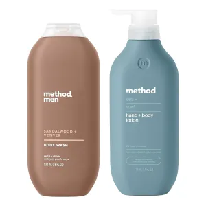 Bundle of Method Sandalwood   Vetiver Body Wash, 18 oz (Pack of 1)   Method Sea   Surf Body Lotion, 14 oz (Pack of 1)