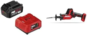 Bundle of SKIL PWR CORE 20 20V Battery and Charger Starter Kit Including 4.0 Ah Battery and Standard Charger-CB5196B-11   SKIL PWR CORE 20 Brushless 20V Compact Reciprocating Saw Tool Only-RS5825B-00