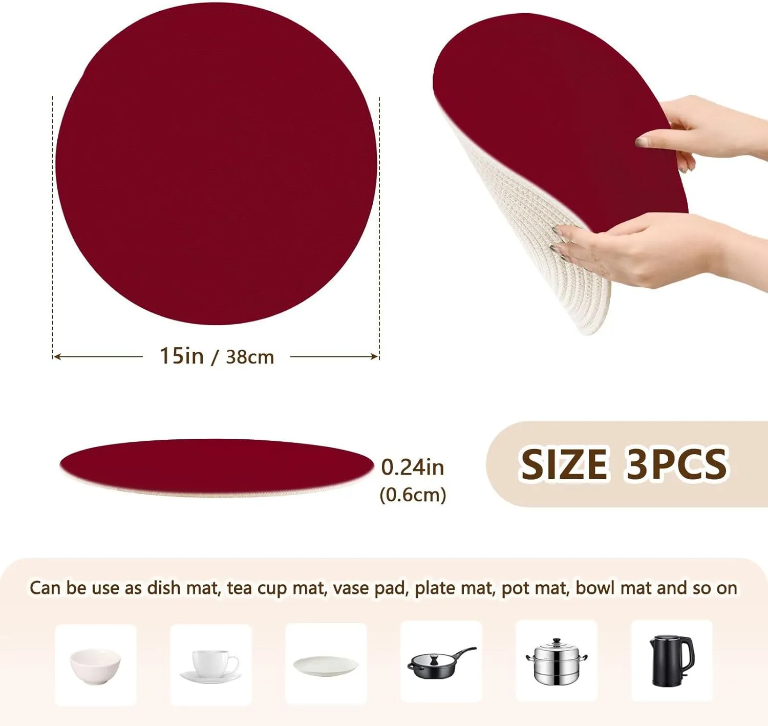Burgundy Red Pot Pan Holder, Pot Holders Heat Resistant, Pot Holder Camping, Large Table Mat