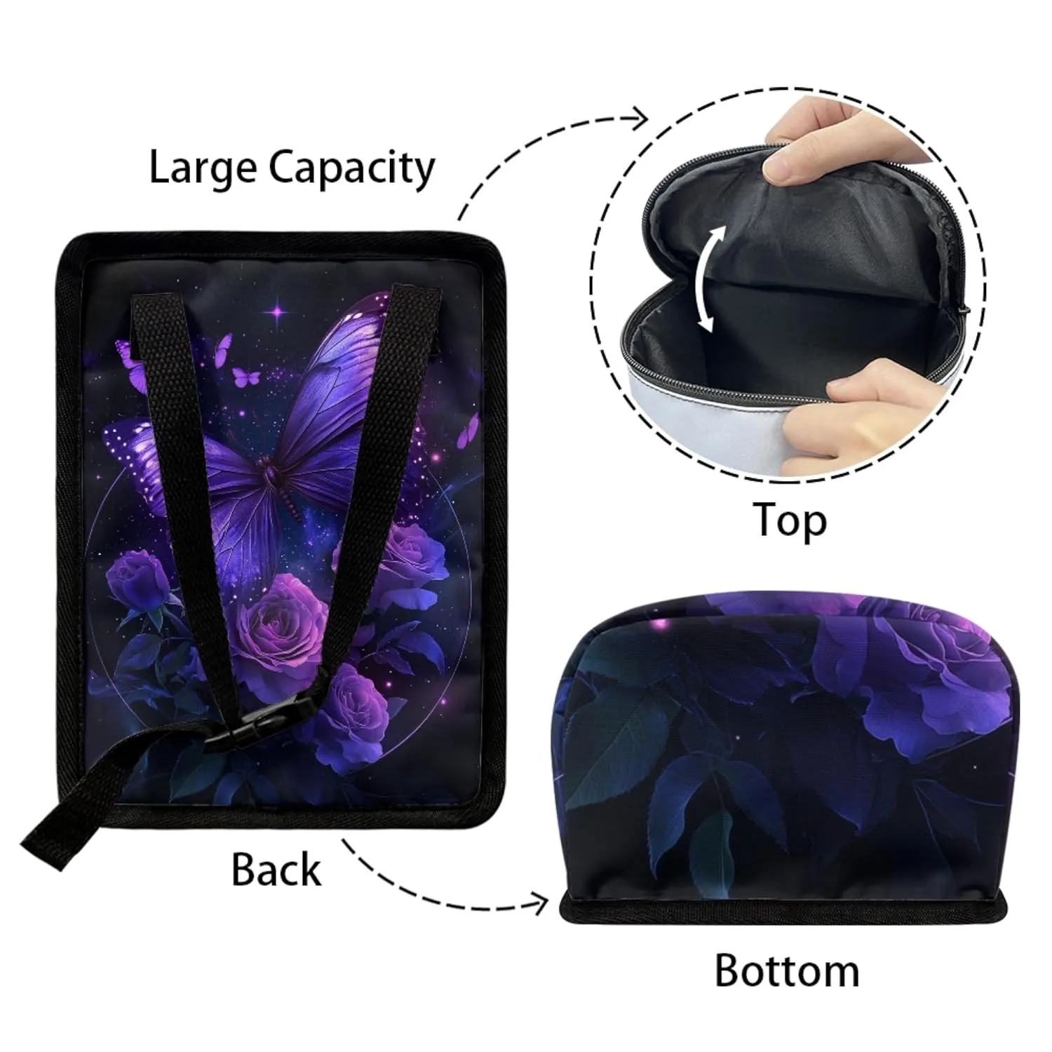 Butterfly Print Car Trash Hanging Bag Purple Butterfly Rose Automative Trash Can Waterproof Collapsible Trash Can Camping Storage Car Trash Can for Back Seat SUV Truck Colorful