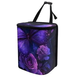 Butterfly Print Car Trash Hanging Bag Purple Butterfly Rose Automative Trash Can Waterproof Collapsible Trash Can Camping Storage Car Trash Can for Back Seat SUV Truck Colorful