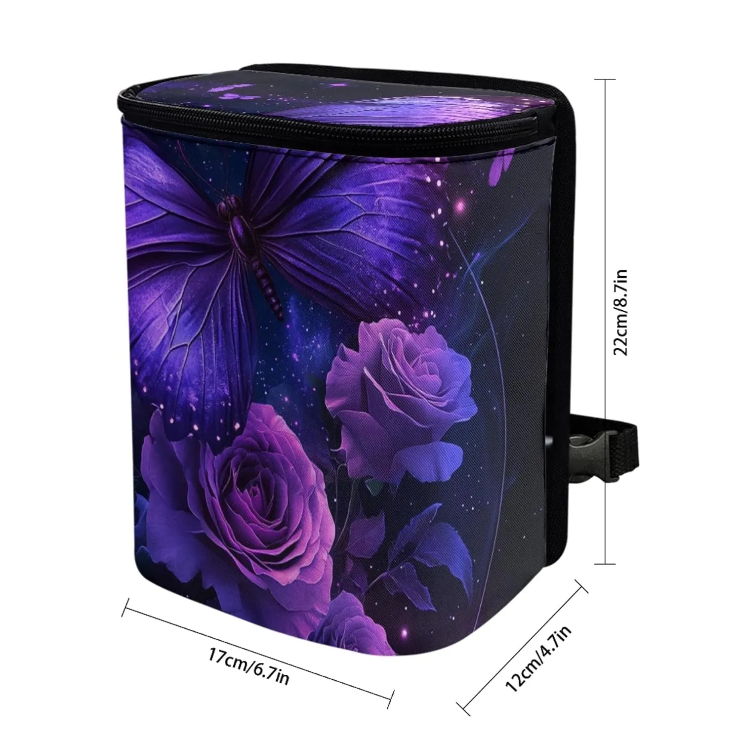 Butterfly Print Car Trash Hanging Bag Purple Butterfly Rose Automative Trash Can Waterproof Collapsible Trash Can Camping Storage Car Trash Can for Back Seat SUV Truck Colorful