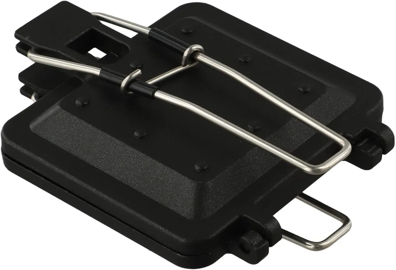 Camping Companion Efficient Nonstick Sandwich Pan with Space Saving Folding Handle Design