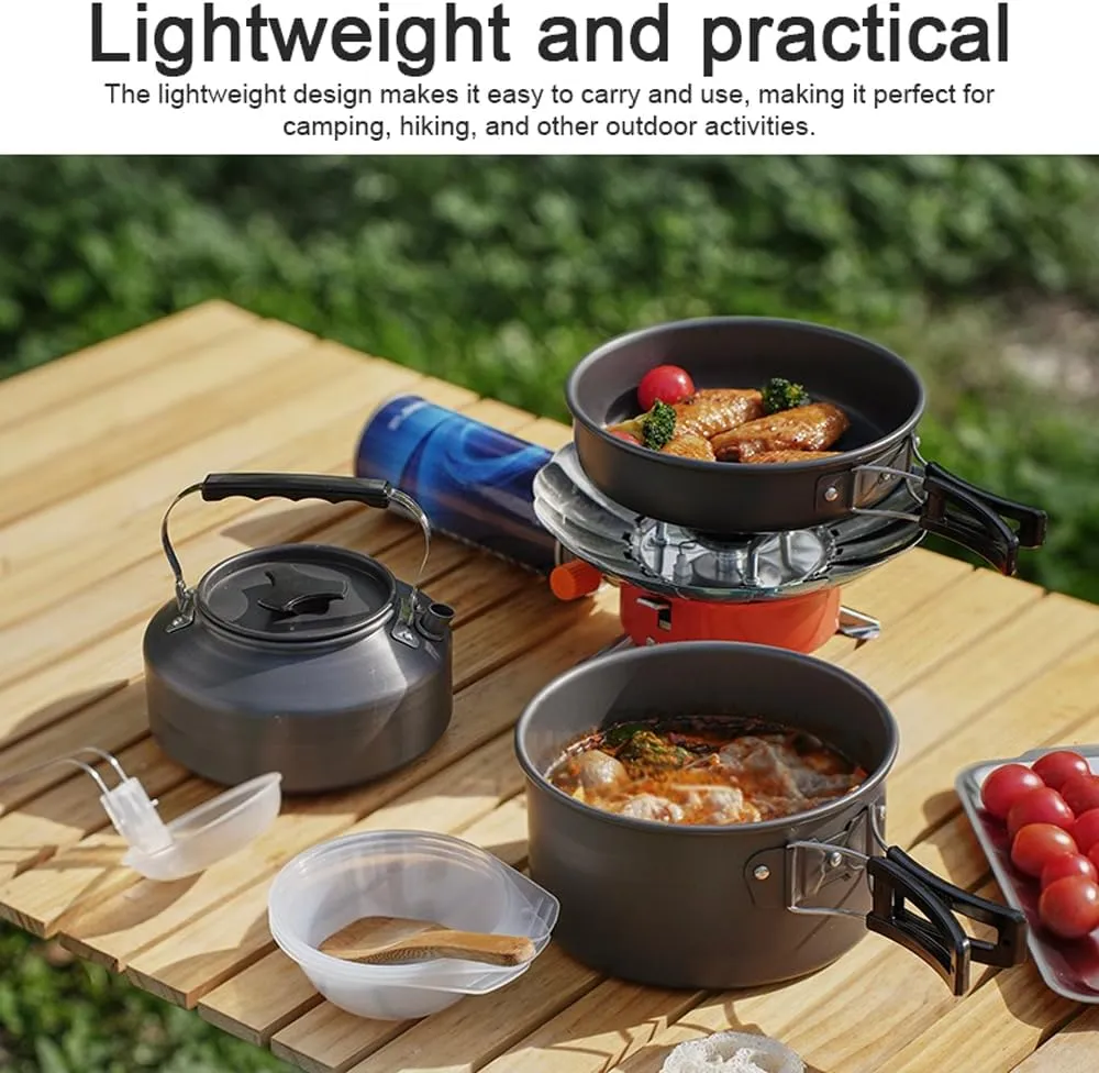 Camping Cooking Set Camping Hiking Cookware Set with Storage Bag Alumina Pot Frying Pan and Teapot Set for Outdoor Camping Hiking Picnic