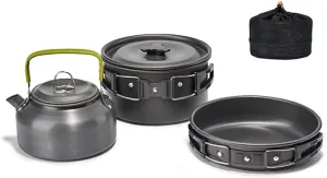 Camping Cooking Set Camping Hiking Cookware Set with Storage Bag Alumina Pot Frying Pan and Teapot Set for Outdoor Camping Hiking Picnic