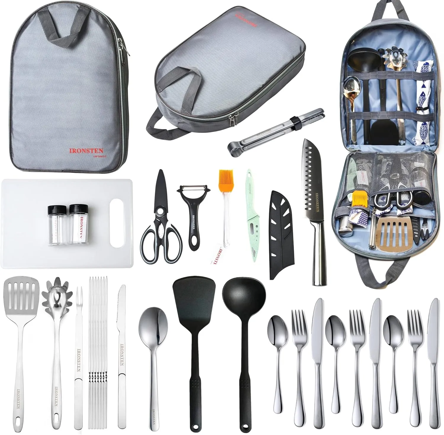 Camping Cooking Utensils Set Camp Kitchen Equipment Portable Picnic Cookware Kit Bag Campfire Grill Utensil Gear Essentials Gadgets Accessories for RV Car, Tent Campers, Outdoor Picnics BBQ
