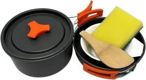 Camping Cookware Mess Kit Camping Cooking Set Foldable Handle Accessories Aluminum Soup Pot Bowls Spoon for Travel BBQ Hiking