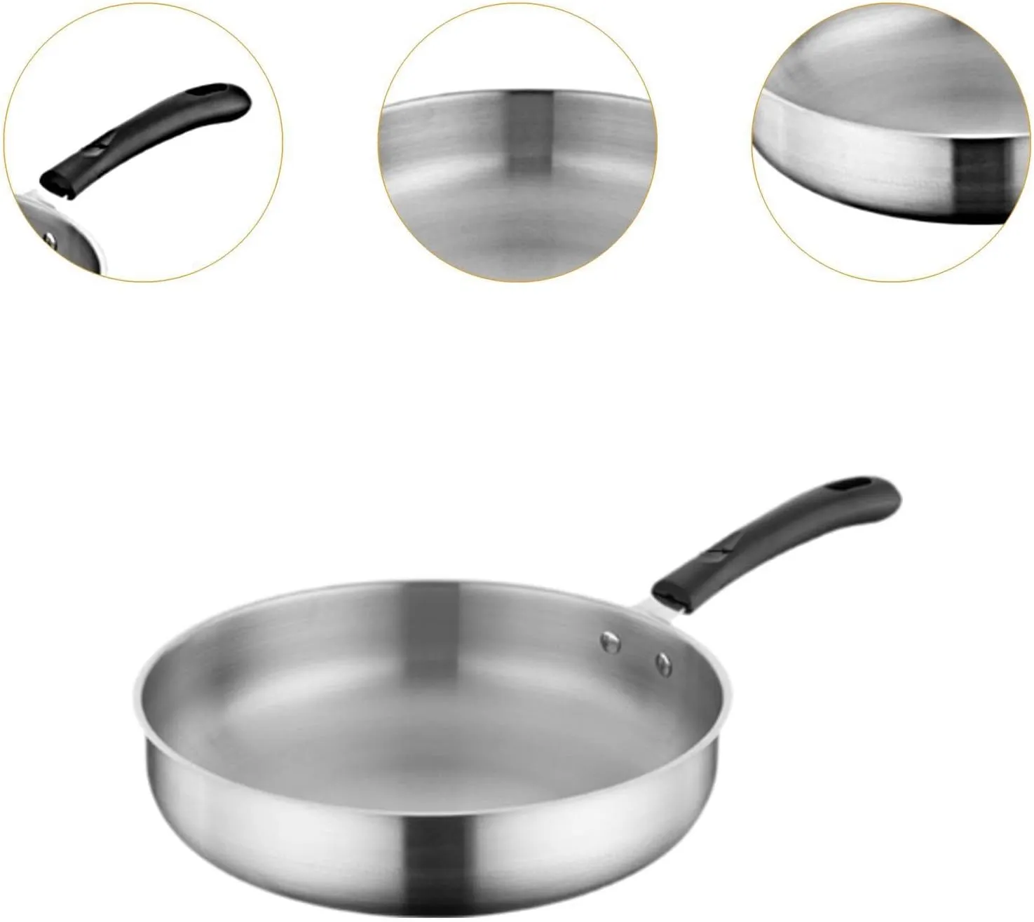 Camping Frying Pan Flat Griddle Non Stick Cooker Deep Fry Pan Stainless Steel for Outdoor Picnic Backpacking Indoor Hiking, 29.3cm