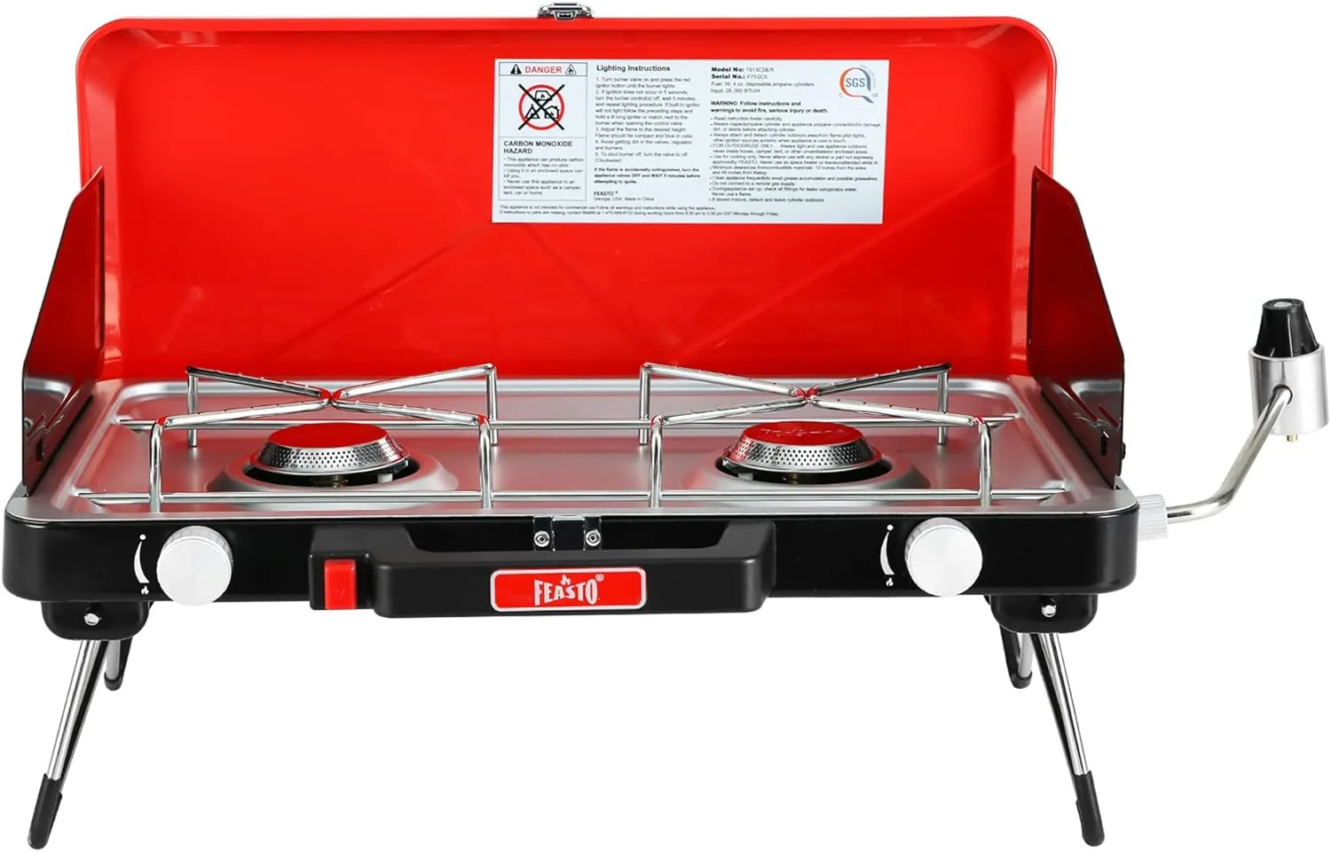 Camping Propane Stove, Portable Camping Grill Stove, Push-Button Ignition, Adjustable Windproof Burners, Wind Guards, Folding Legs, 28,000 BTU Camping Stove, Outdoor Camping Cooking, Picnic