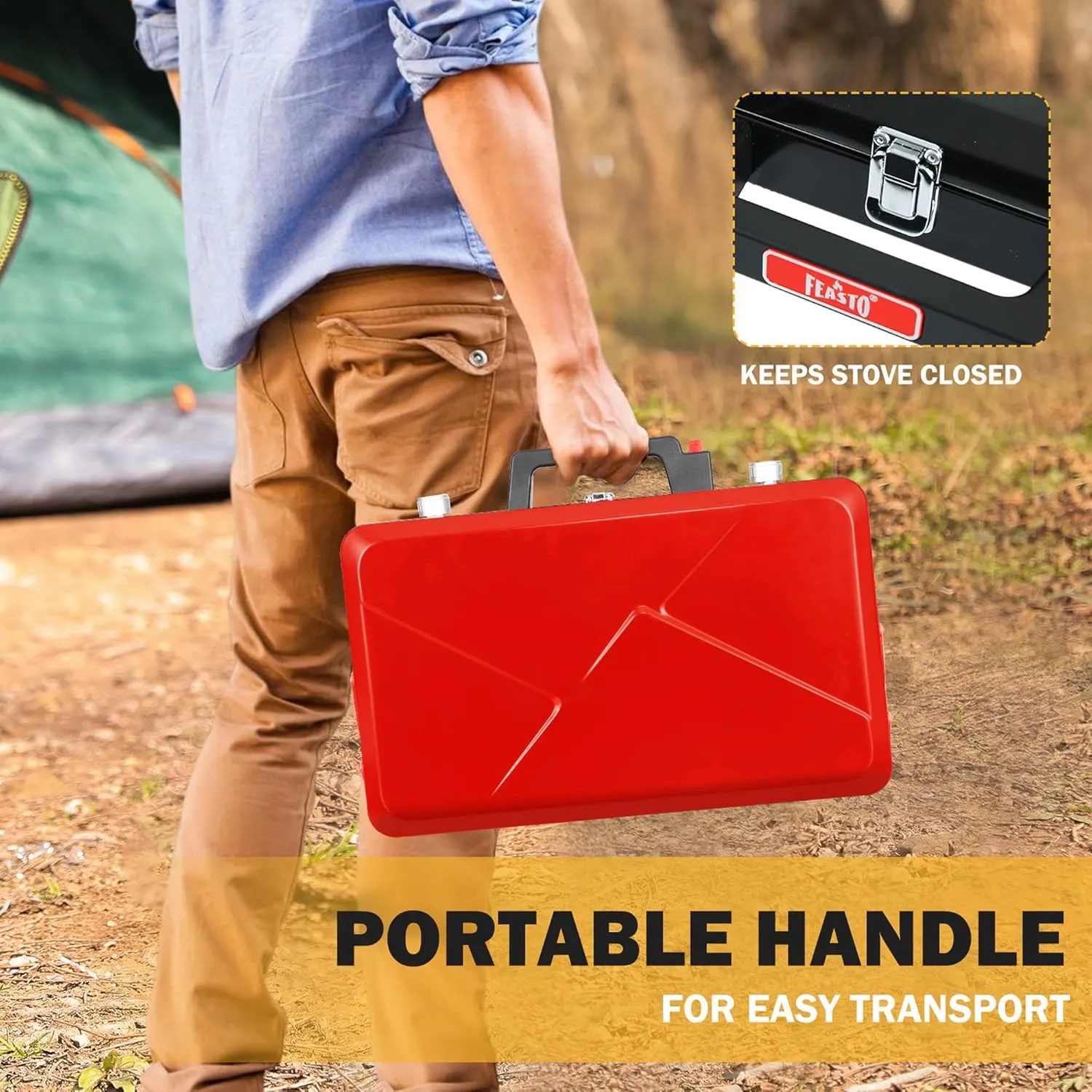 Camping Propane Stove, Portable Camping Grill Stove, Push-Button Ignition, Adjustable Windproof Burners, Wind Guards, Folding Legs, 28,000 BTU Camping Stove, Outdoor Camping Cooking, Picnic