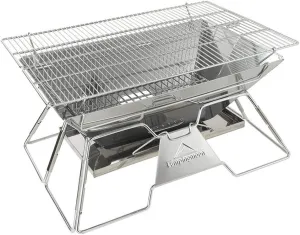 Campingmoon Foldable BBQ Grill, Portable Charcoal Grill, Stainless Steel Wood Burning Stove, Barbecue Cooking Stove for Outdoor/Garden/Camping/Picnic/Party (MT-3)