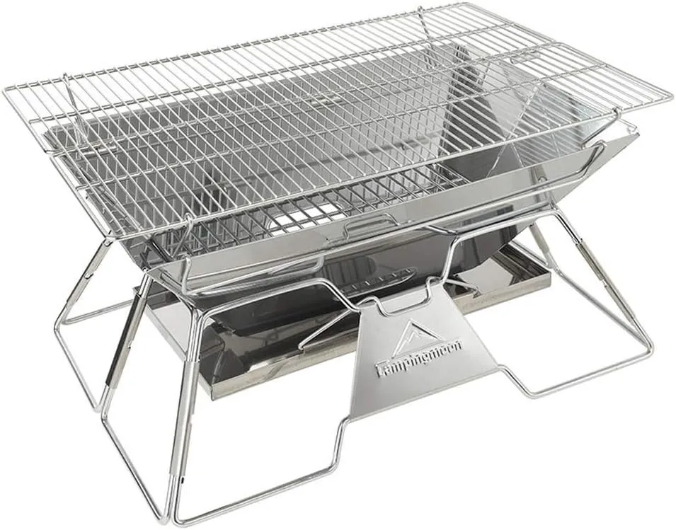 Campingmoon Foldable BBQ Grill, Portable Charcoal Grill, Stainless Steel Wood Burning Stove, Barbecue Cooking Stove for Outdoor/Garden/Camping/Picnic/Party (MT-3)