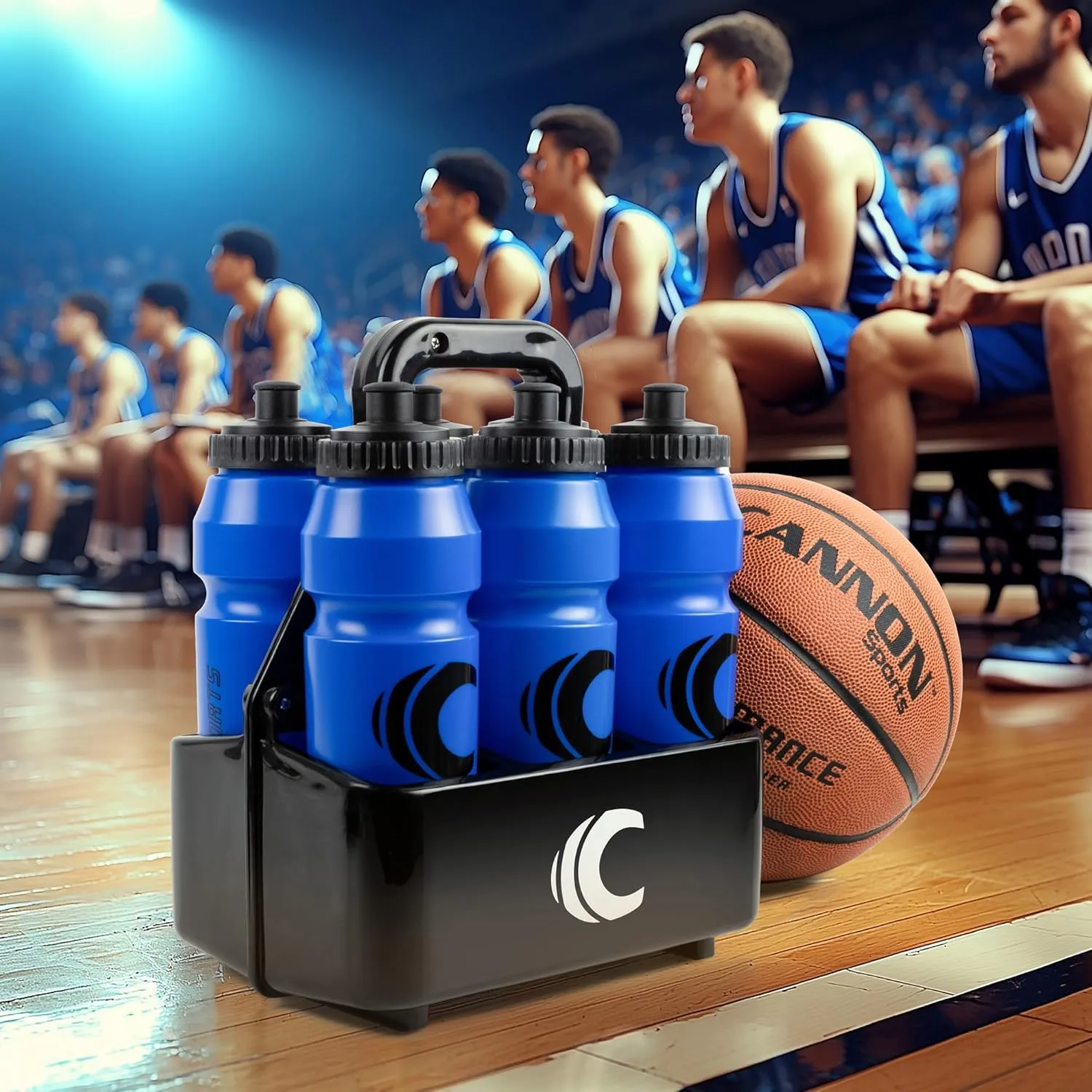 Cannon Sports 1 Liter Sports Water Bottle, BPA-Free, 34 Oz Capacity, Large Mouth, 2 lids (Straw and Squeeze) with Carrier, Great For Helmet Sports Such As Hockey, Lacrosse, Football, Boxing (Black)