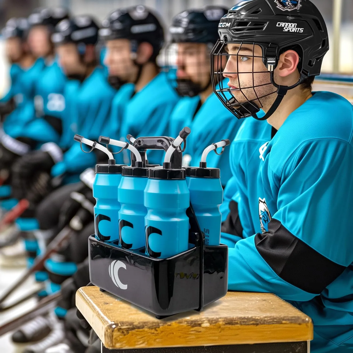 Cannon Sports 1 Liter Sports Water Bottle, BPA-Free, 34 Oz Capacity, Large Mouth, 2 lids (Straw and Squeeze) with Carrier, Great For Helmet Sports Such As Hockey, Lacrosse, Football, Boxing (Black)