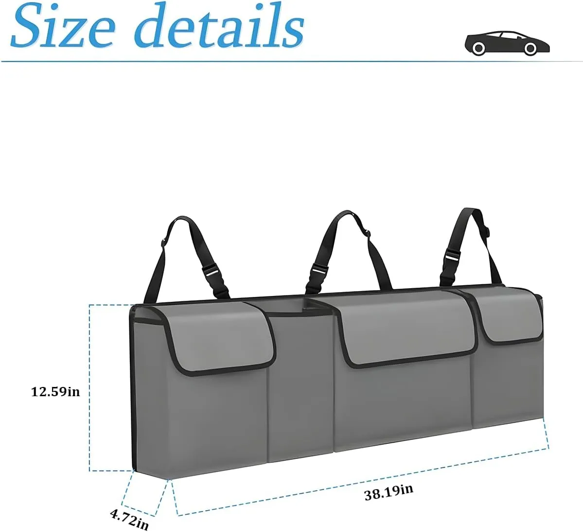 Car Trunk Organizer and Storage, Backseat Hanging Organizer for SUV, Truck, MPV, Waterproof, Collapsible Cargo Storage Bag with 4 Pockets, Car Interior Accessories (Gray)
