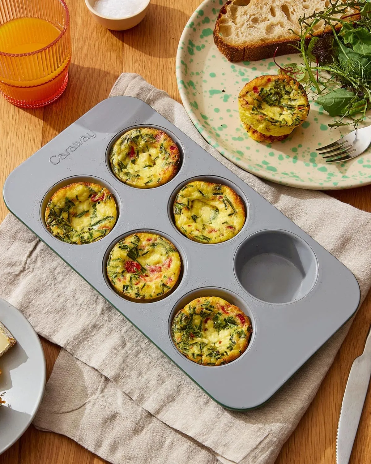 Caraway Nonstick Ceramic 6 Cup Muffin Pan – Non-Toxic, PTFE & PFOA Free – Oven Safe – Aluminized Steel Core – Small Muffin Pan for Baking Cupcakes, Muffins & More - Slate
