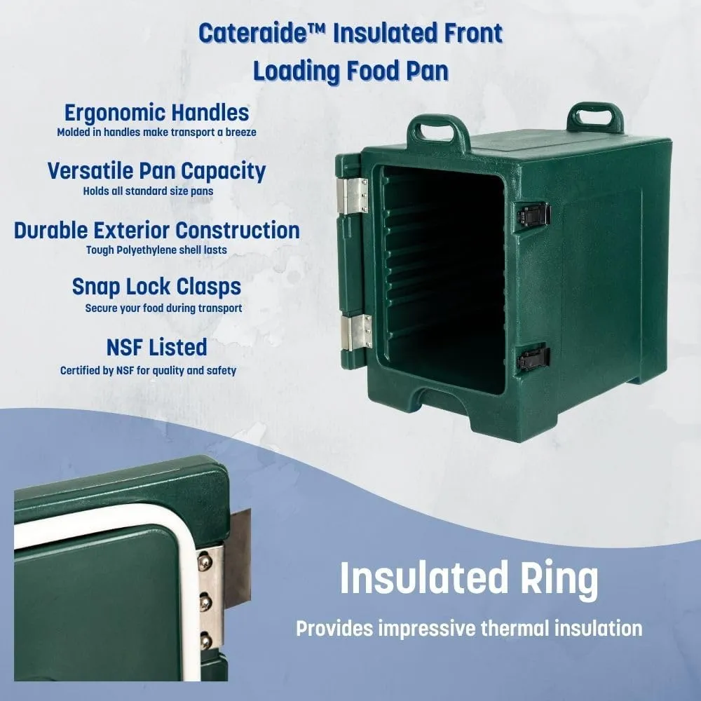 Carlisle FoodService Products Cateraide Insulated Front Loading Food Pan Carrier with Handles for Catering, Events, and Restaurants, Plastic, 5 Pans, Forest Green