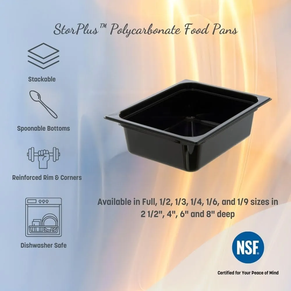 Carlisle FoodService Products Storplus Full-Size Plastic Food Pan, Food Storage Container, for Catering, Buffets, Restaurants, Polycarbonate, Full Size, 4 Inches Deep, Black, (Pack of 6)
