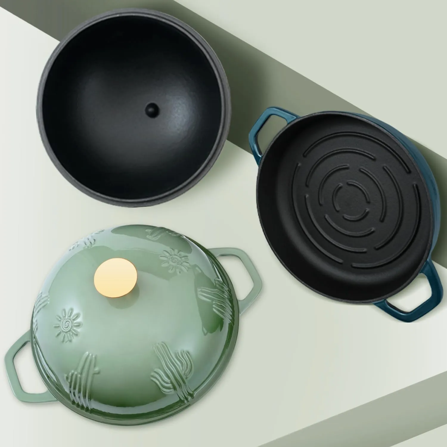 Cast Iron Bread Dutch Oven with Cloche Lid for Bread Baking Darkcyan Enameled Cast Iron Bread Oven with Dome Lid for Sourdough 5 qt